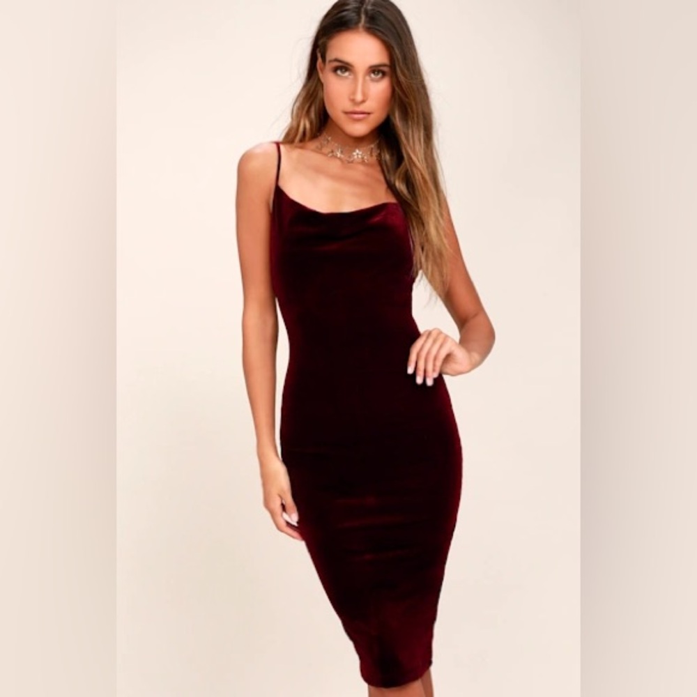 Lulus Jazzy Belle Burgundy Velvet Dress